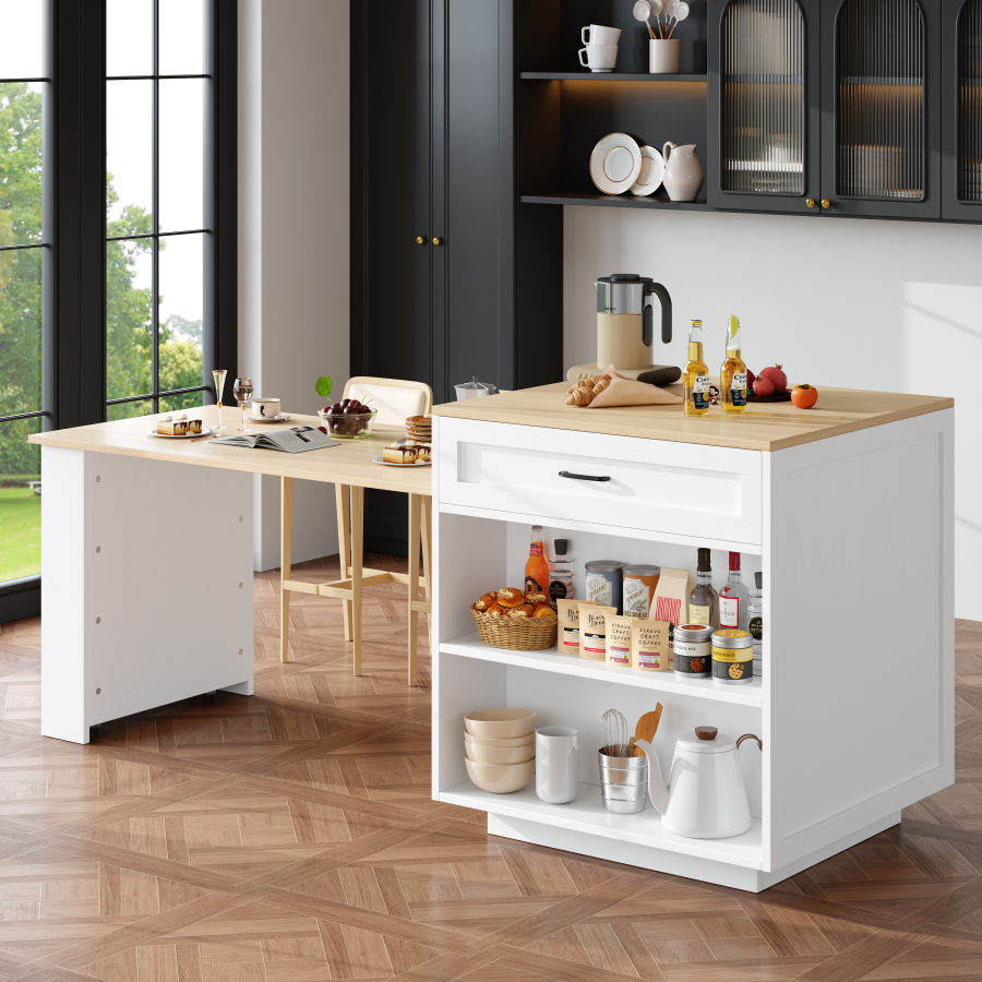 Isla de cocina extensible con almacenaje mdf blanco 93,5x133-202x70cm