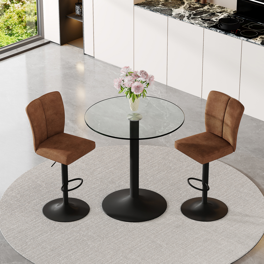 Juego de bar mesa redonda cristal 2 taburetes giratorios 92x89x89cm