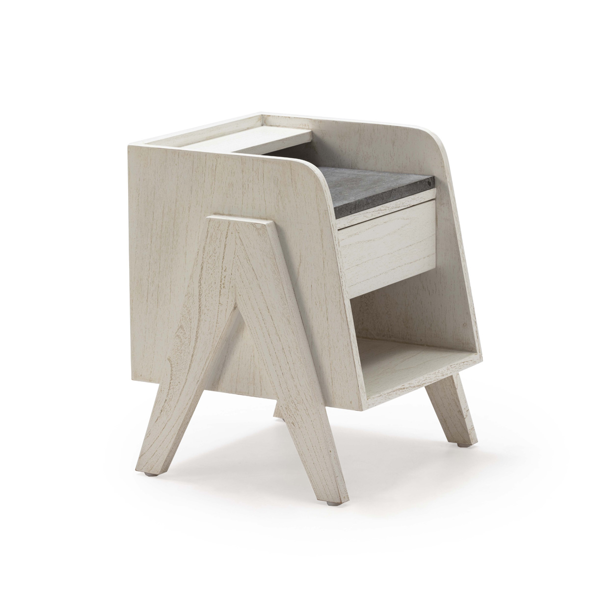 Mesita de noche 46x45x45 madera blanco, marmol gris