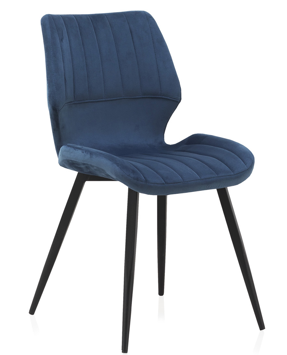 Set de 2 sillas tapizadas terciopelo azul, patas metal negro, 55x46x84cm