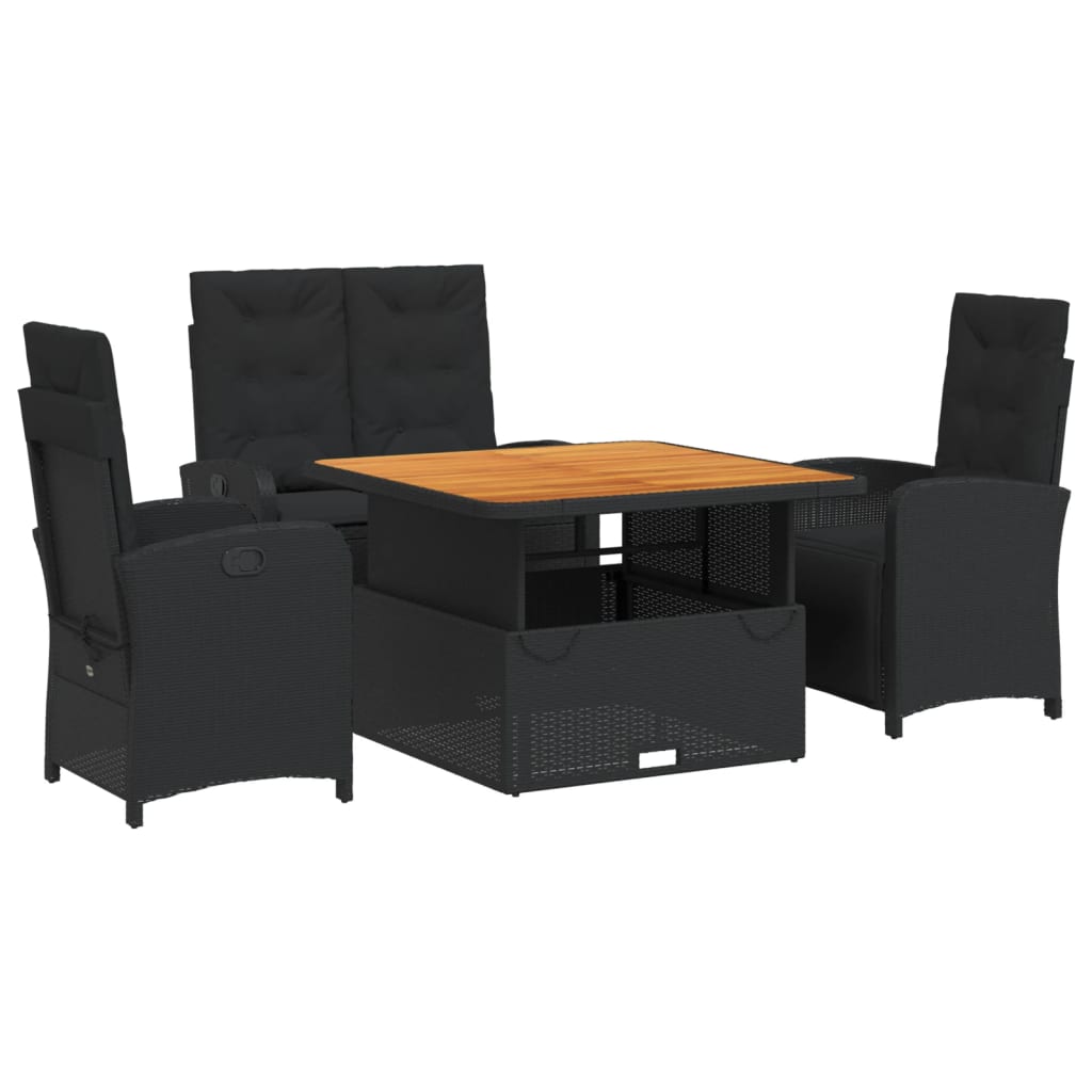 vidaXL juego comedor jardín 4 piezas con cojines ratán sintético negro