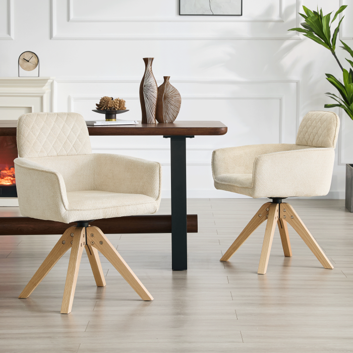 Silla de comedor giratoria 360 blanco crema madera maciza set de 2