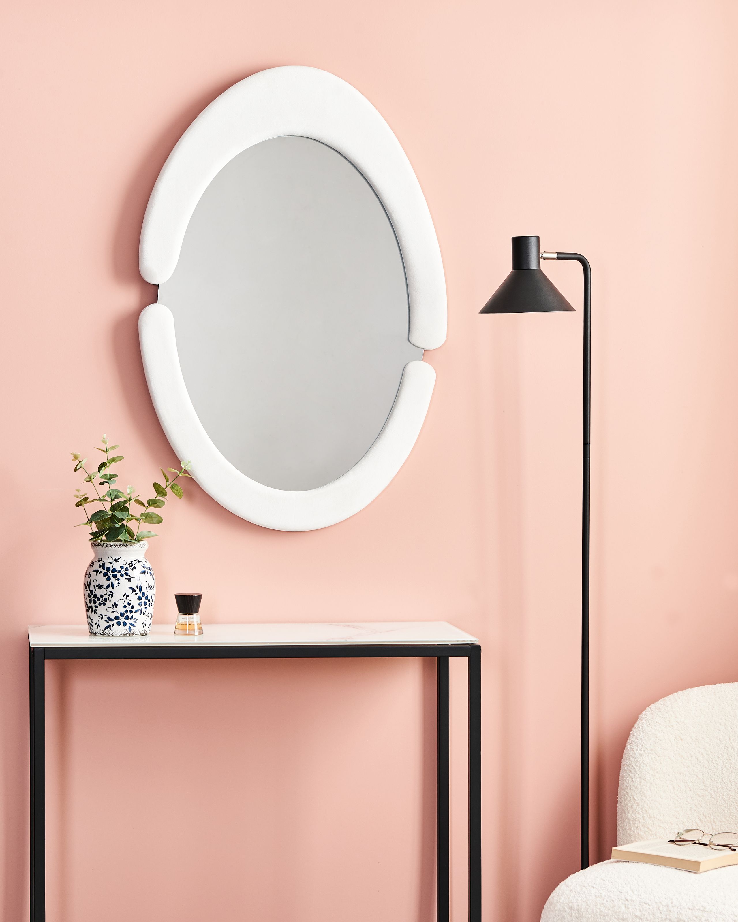 Espejo de pared massay 53 cm 90 cm terciopelo blanco