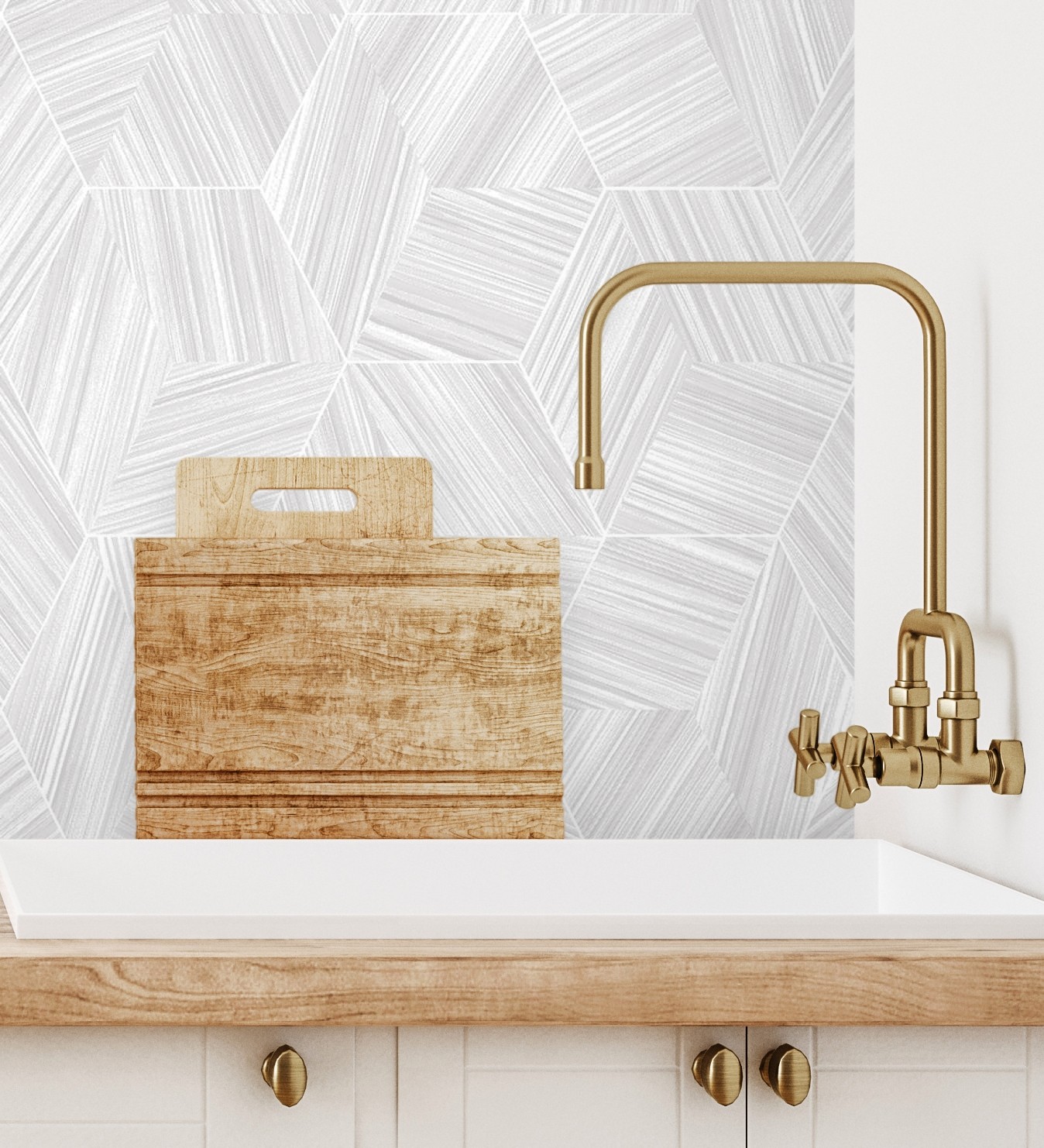 Papel pintado gaulan hexágonos blanco y líneas plata en 10.6m²