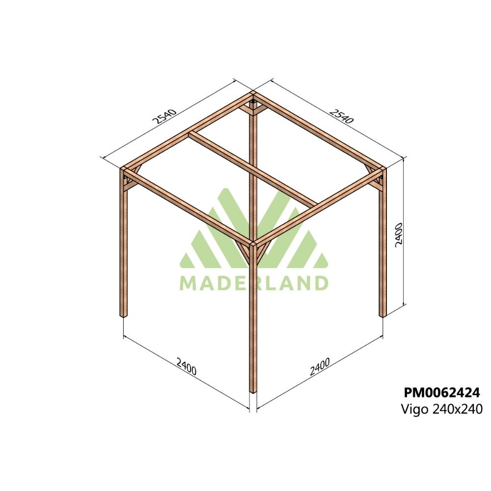Pérgola de madera maciza - vigo 255x255cm (maderland)