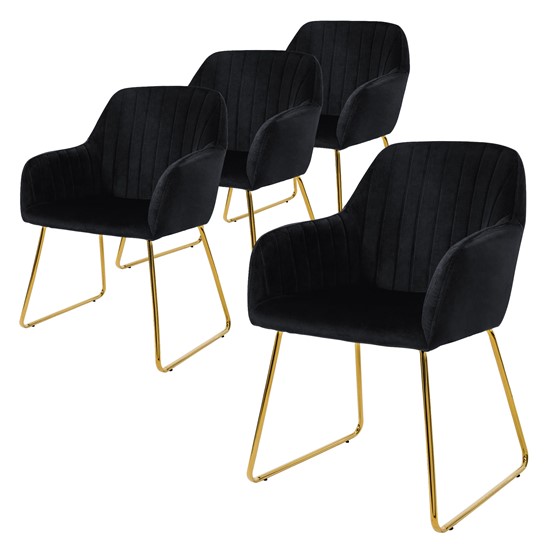 Set 4x sillas de comedor de terciopelo negro diseño asiento