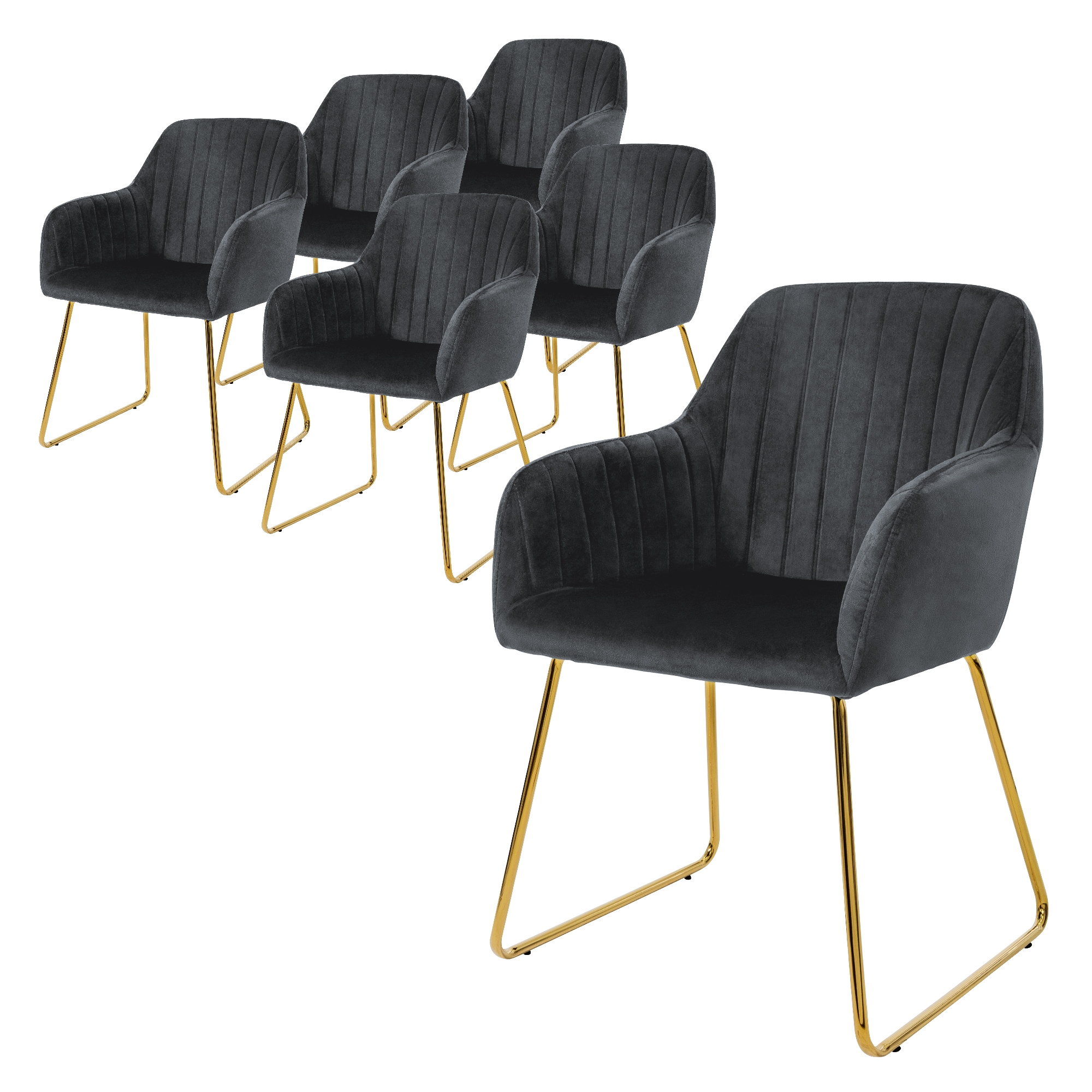 6x silla de comedor / salón asiento ergonómico terciopelo gris