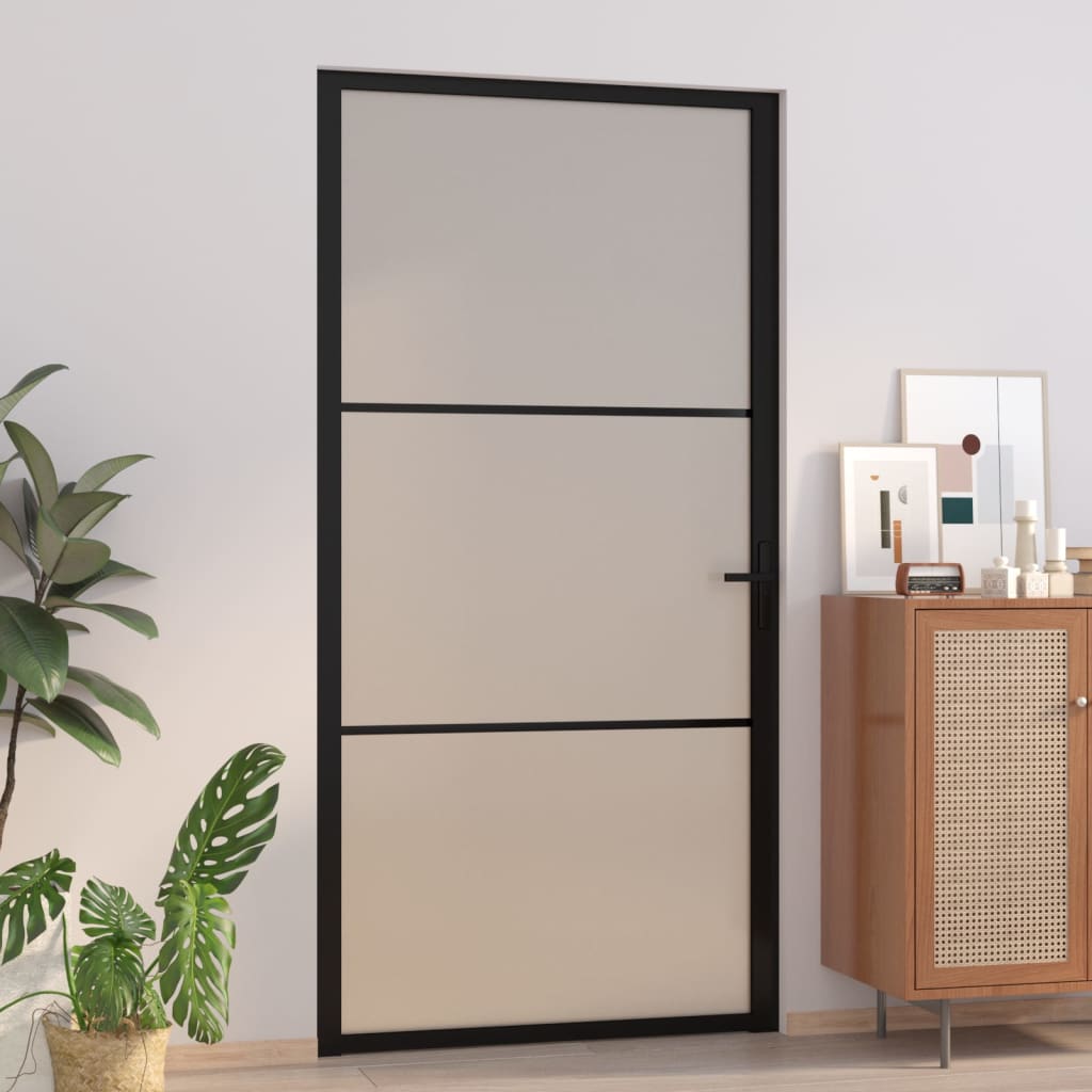 Puerta interior de vidrio y aluminio negro mate 102,5x201,5 cm wef3625