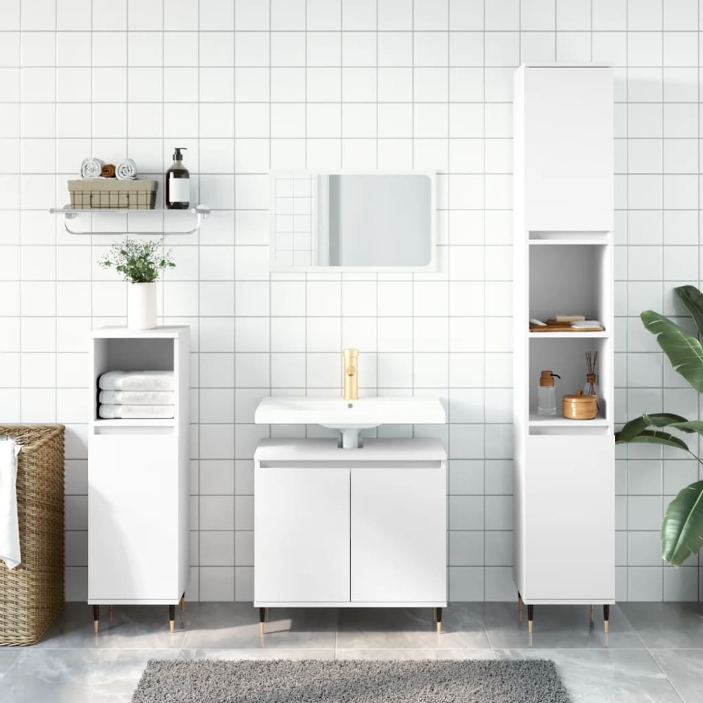 Set de muebles de baño 3 piezas madera contrachapada blanco(sin lavabo)