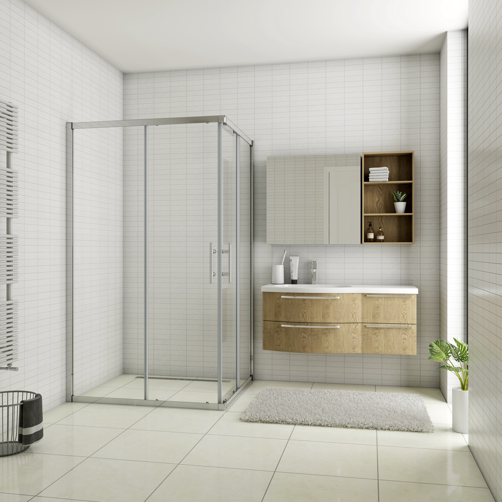 Mampara de ducha rectangular corredera vidrio antical 6mm,900x760x1950mm