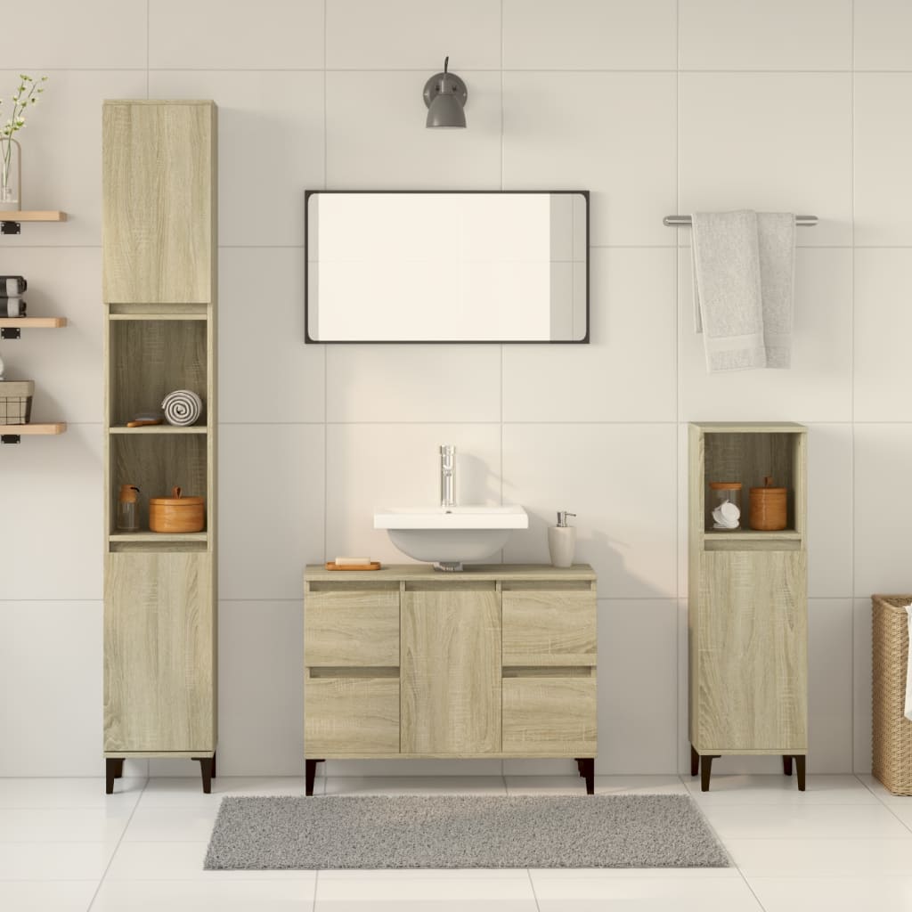 Juego de muebles de baño de 3 piezas, madera reconstituida