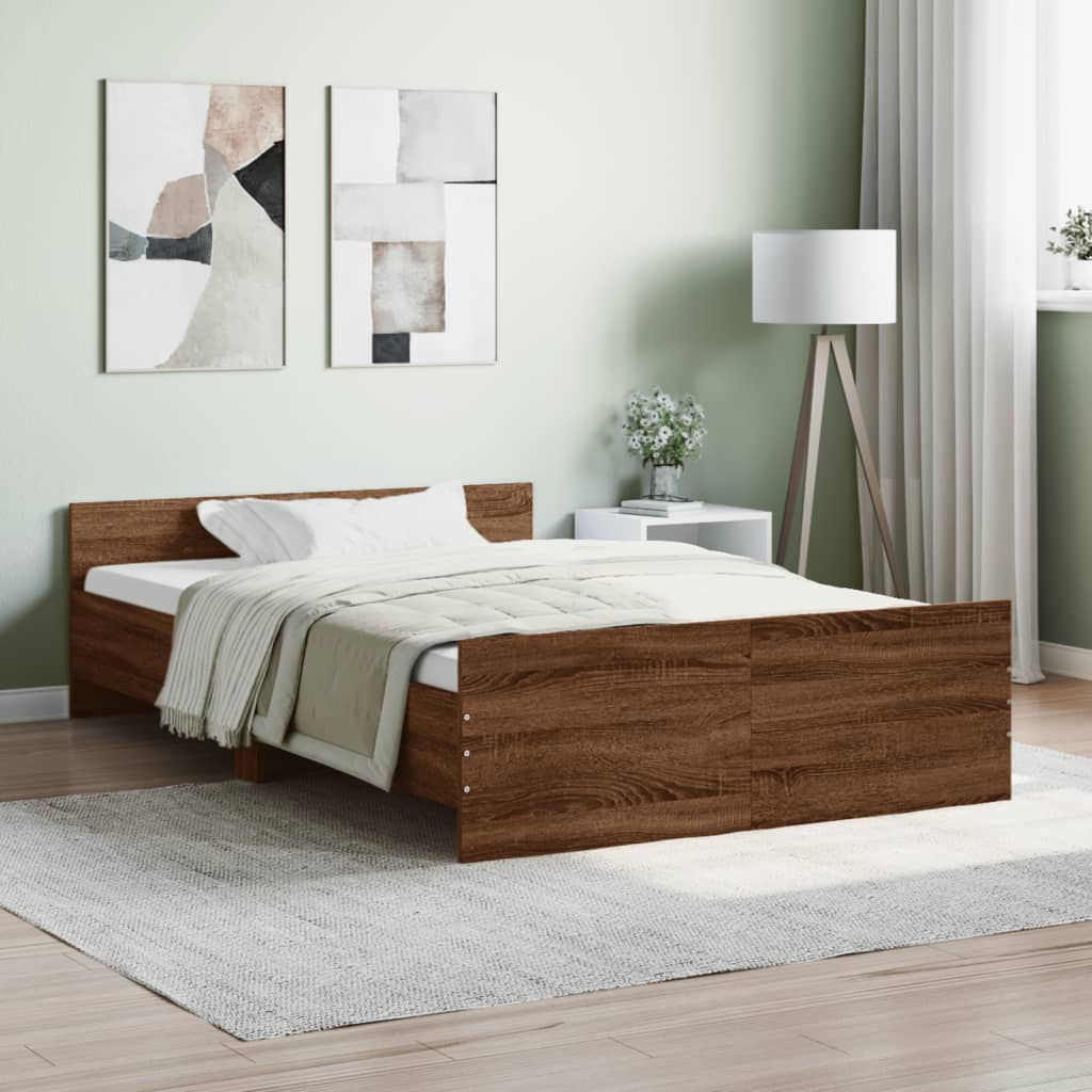 Cama con cabecero piecero roble marrón 120x190 cm