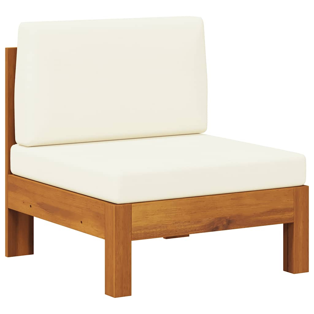 vidaXL sofá central con cojines blanco crema madera de acacia