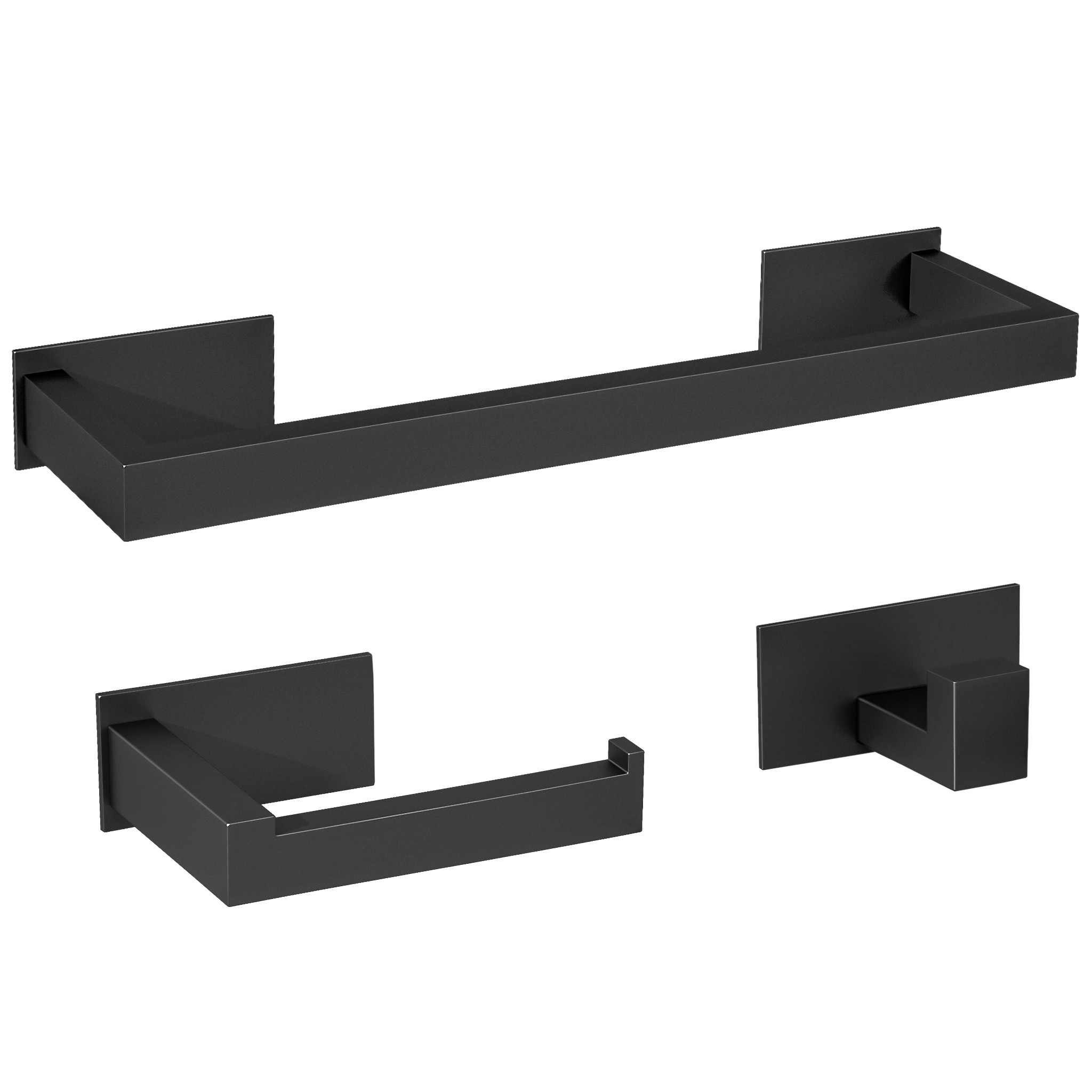 Valaz accesorios negro mate cuadrados toallero 40cm+3perchas+portarollos