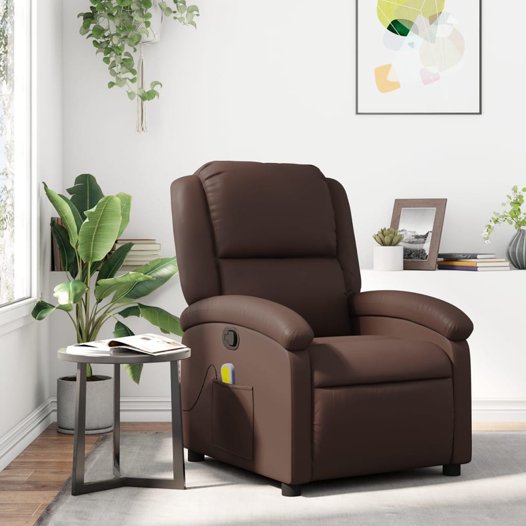 Sillón de masaje reclinable cuero sintético marrón qweo5836