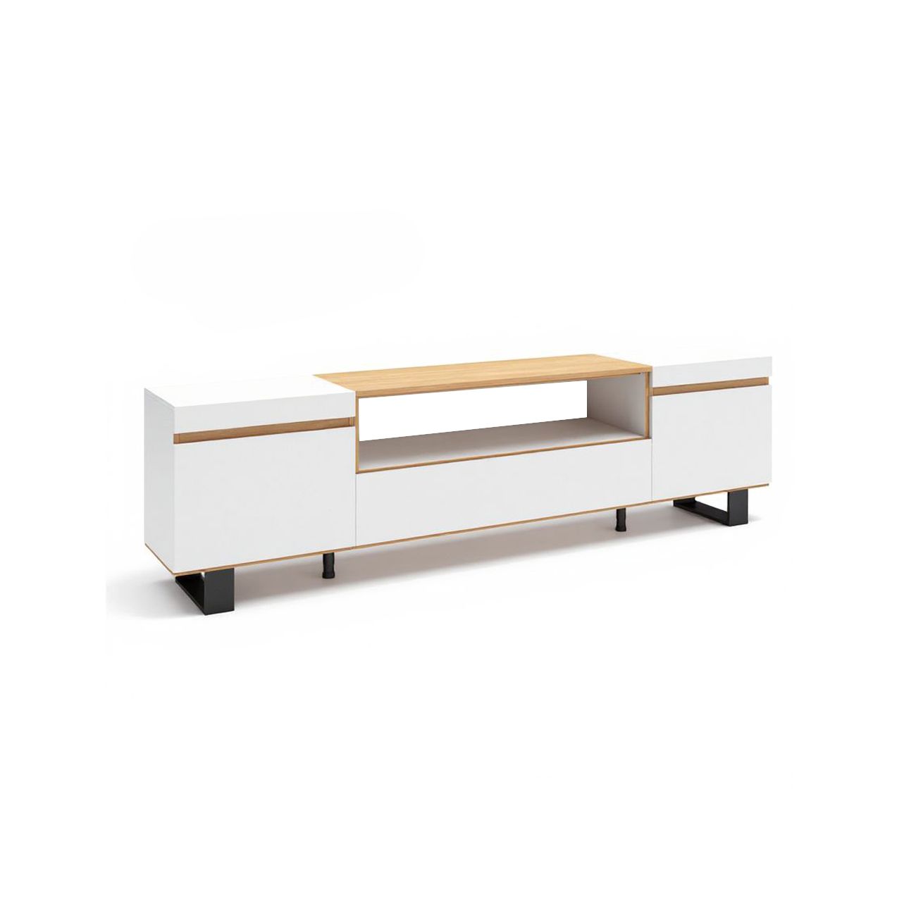 Mueble tv con patas y almacenamiento 203 cm kavos up blanco - roble arena