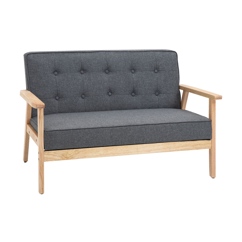 Sofá de 2 plaza 113x67x78 cm poliéster, madera de caucho, espuma color gris