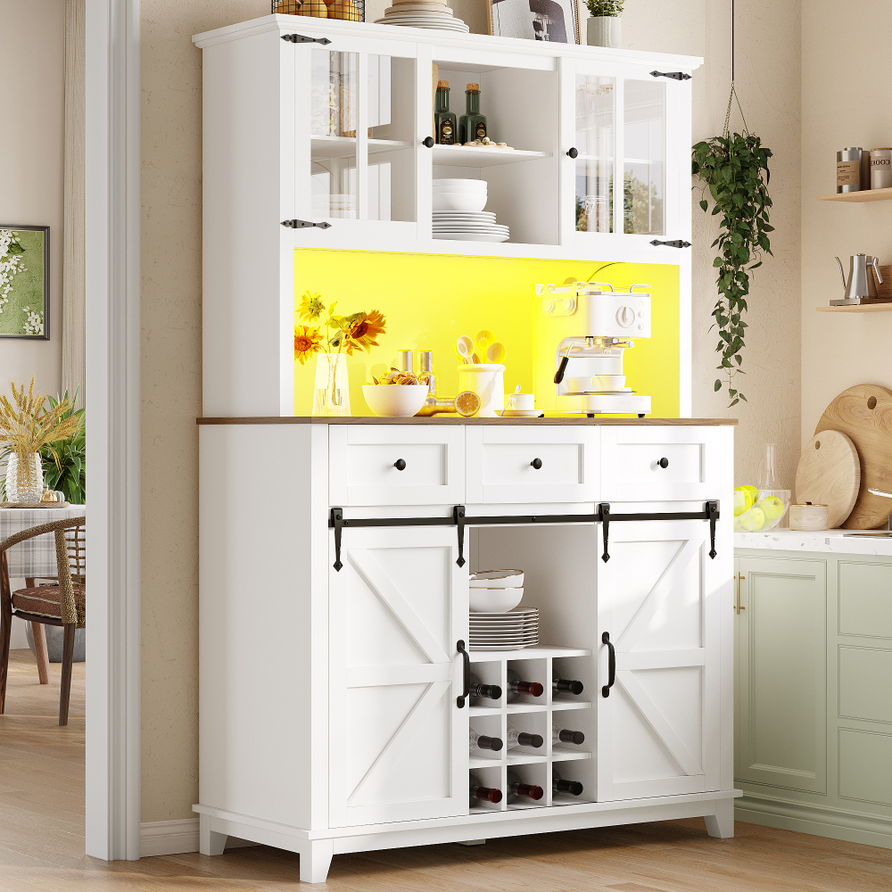 Vitrina aparador cocina LED puerta corredera blanco 180x105x38,4cm