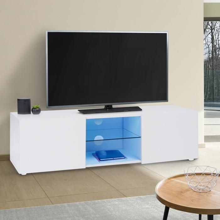 Mueble tv contemporáneo eli blanco - estante de vidrio - 113 cm