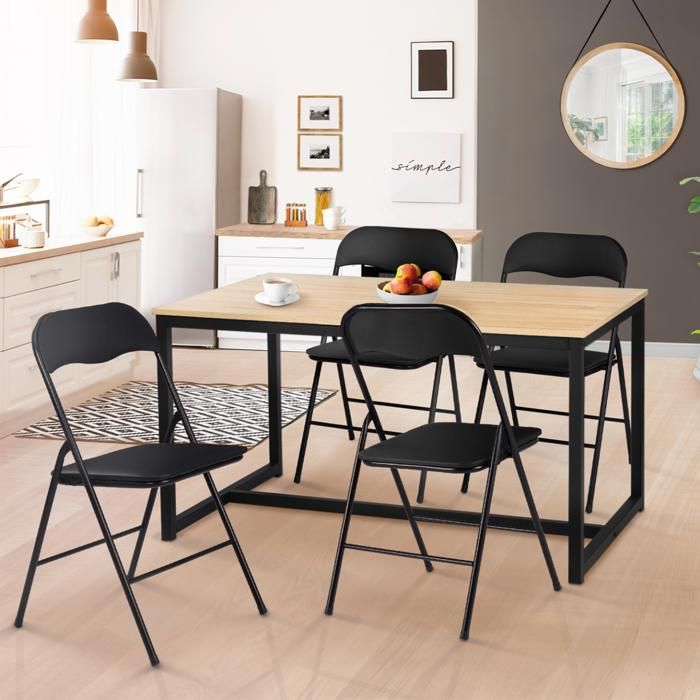 Sillas plegables de pu negro, lote de 4 - 43,5x47x80 cm