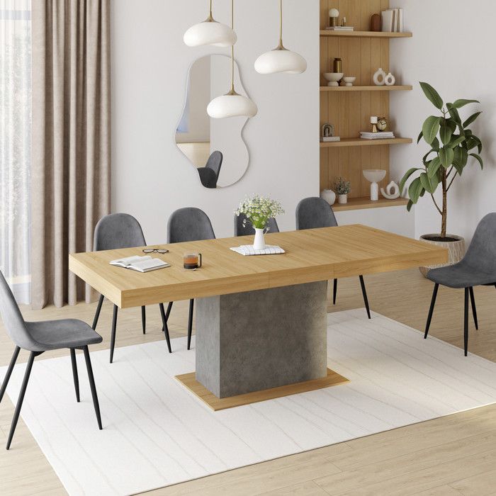 Mesa de comedor extensible - madera hormigón - 160-200 cm
