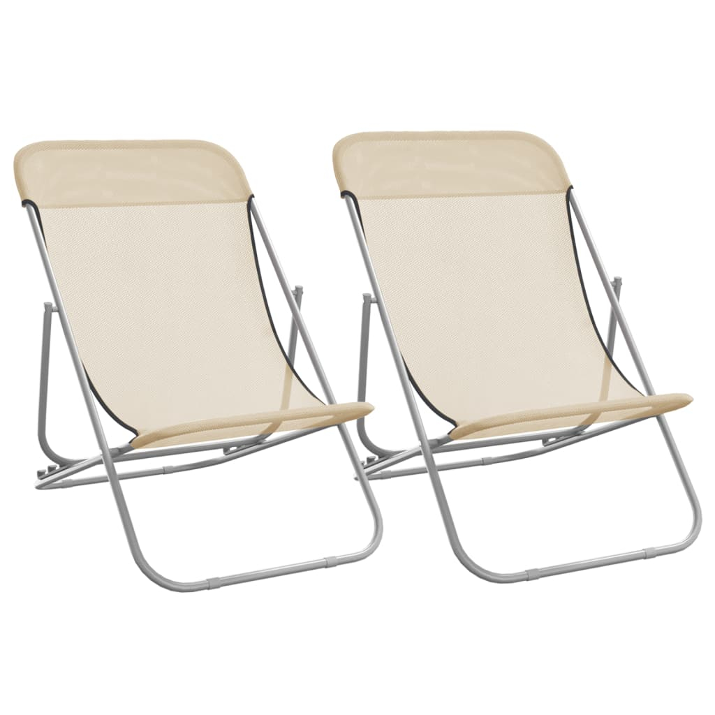 vidaXL silla de playa plegable 2 uds acero recubierto textilene crema