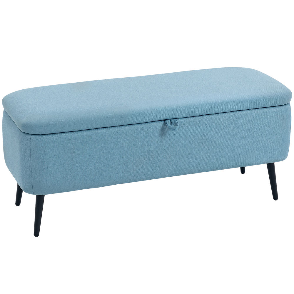 Banco almacenaje 101x38.5x44.5 cm lino sintético, acero color azul Homcom