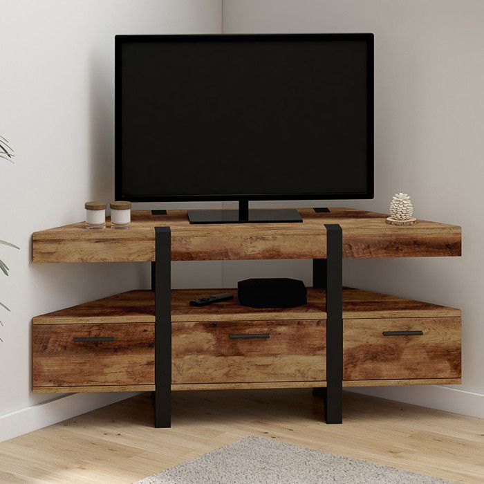 Mueble tv esquinero - madera oscura - 110 cm