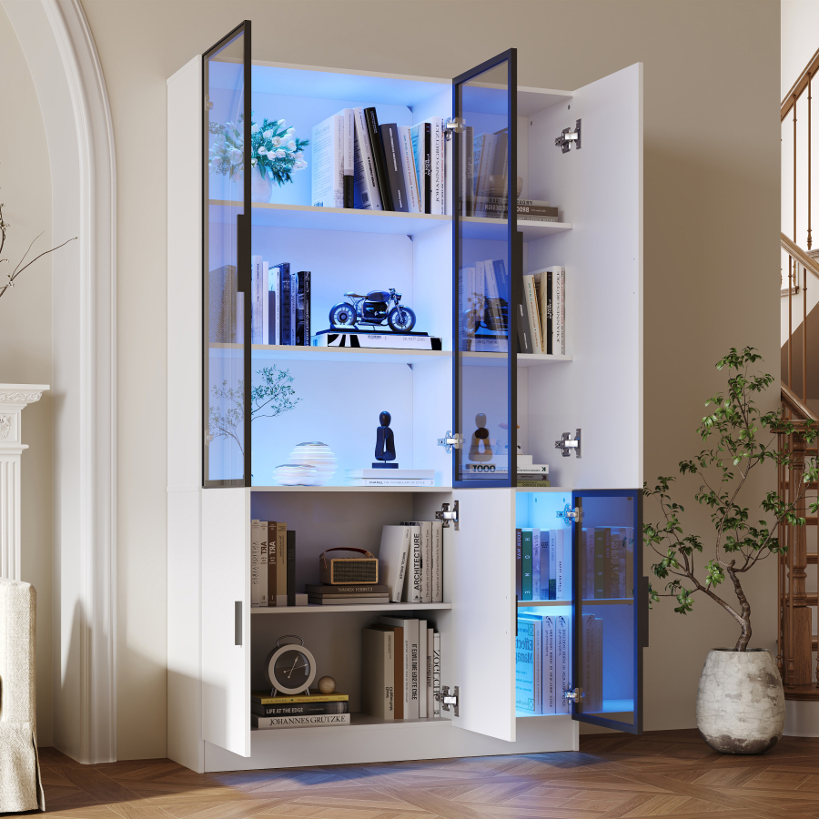 Vitrina con LED 6 puertas blanca 200x120x35cm