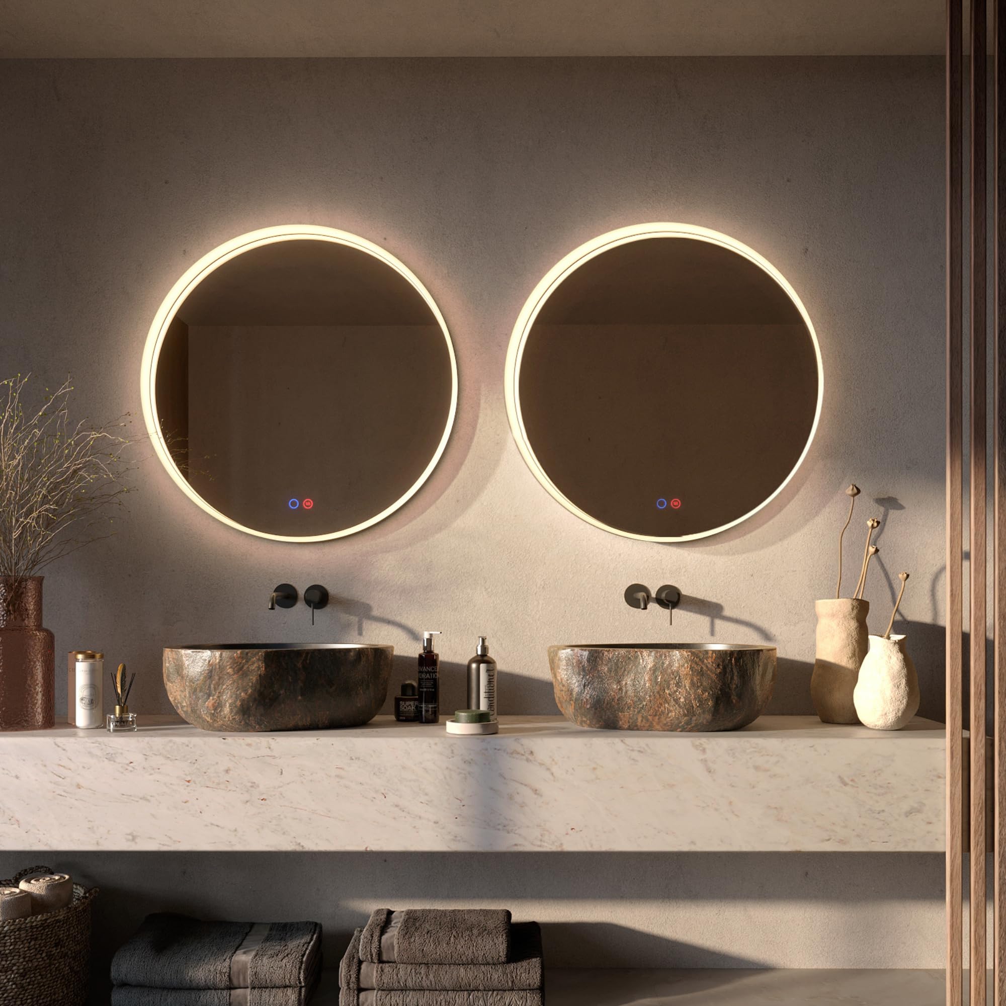 LEDimex - espejo redondo baño con luz LED 80cm, sensor antivaho negro mate