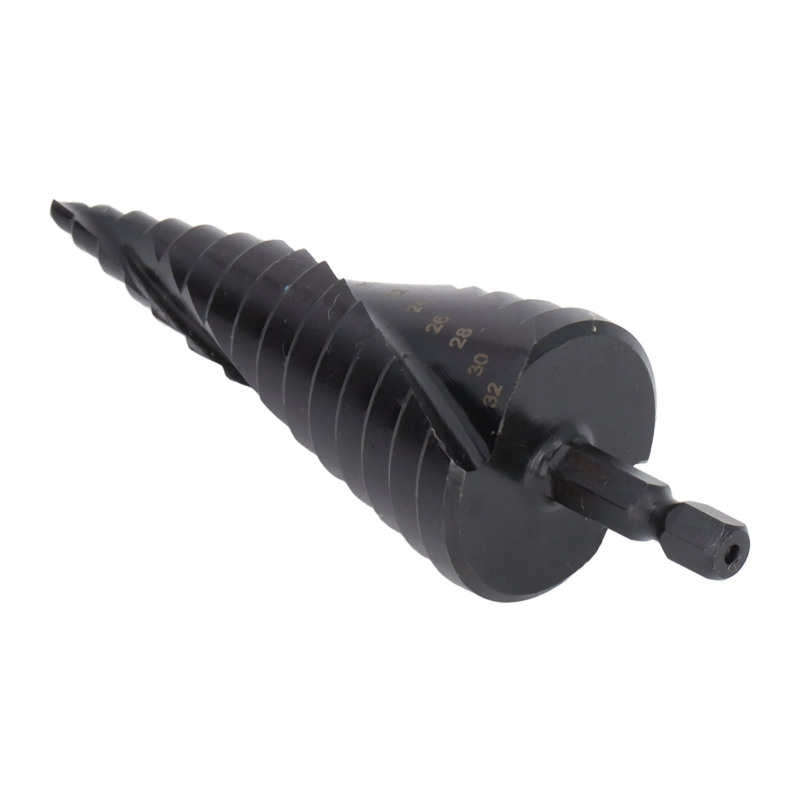Broca escalonada HSS 4-32mm helicoidal pagoda hexagonal metal negra