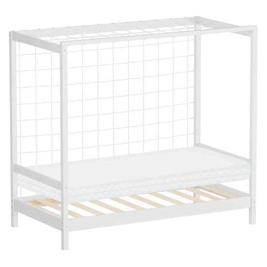 Cama infantil 80x160 cm + colchón 10cm portería fútbol madera blanca