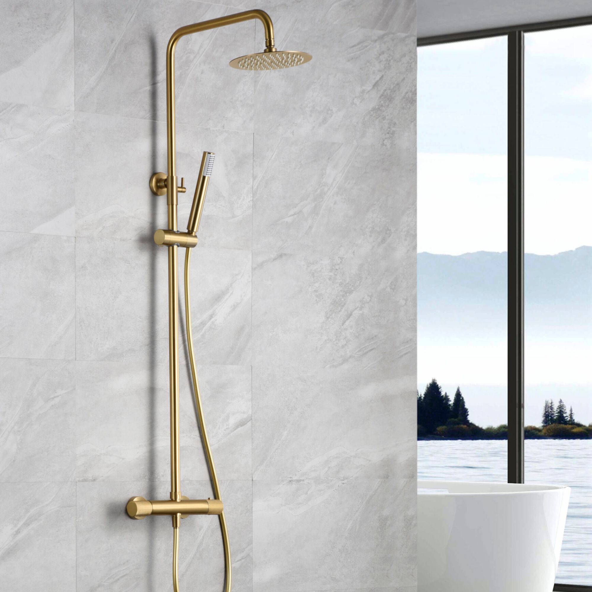Imex - columna ducha termostática con grifo dorado serie line