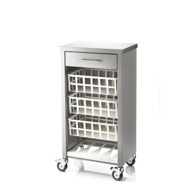Carrito de cocina moher con encimera inox, 3 cestas, cajón y botellero
