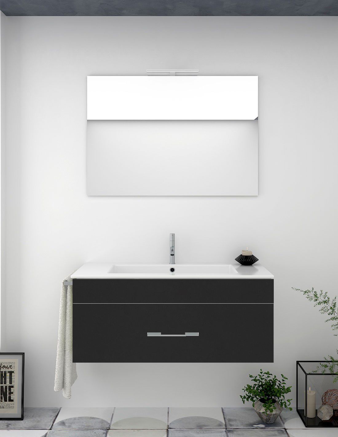 Mueble de baño florencia con lavabo y espejo 90x45cm grafito