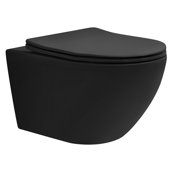 Wc suspendido negro mate de cerámica sin borde, inodoro coLGante 54 cm
