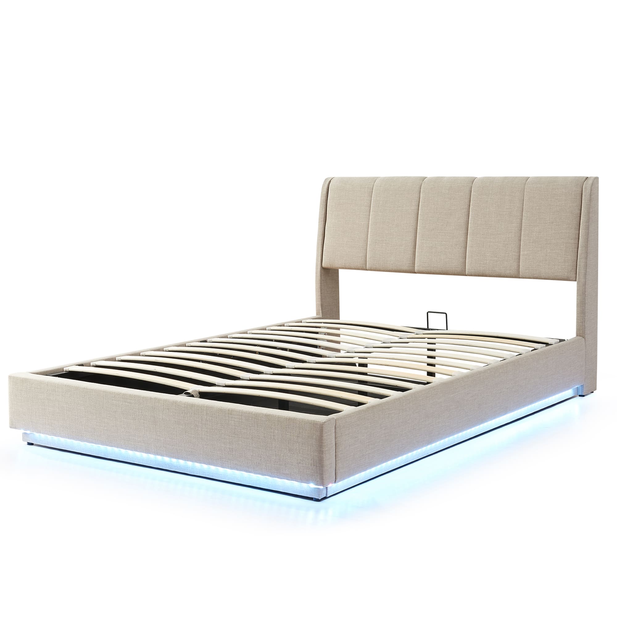 Cama tapizado LED tröstiar con somier abatible 140x200cm - beige [en.casa]