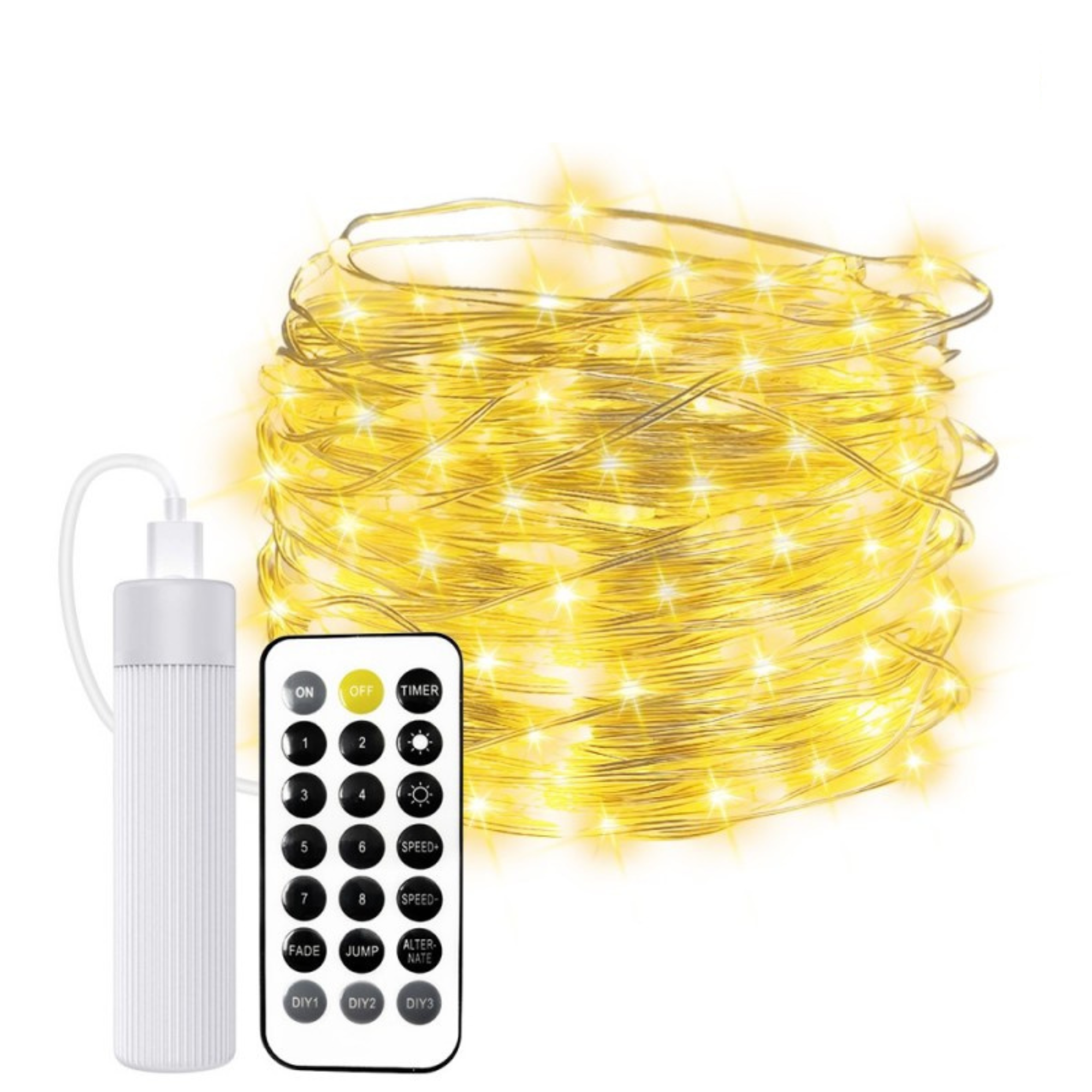 Guirnalda luces usb recargable 20m 200LEDs cálido con mando 1800ma bateria
