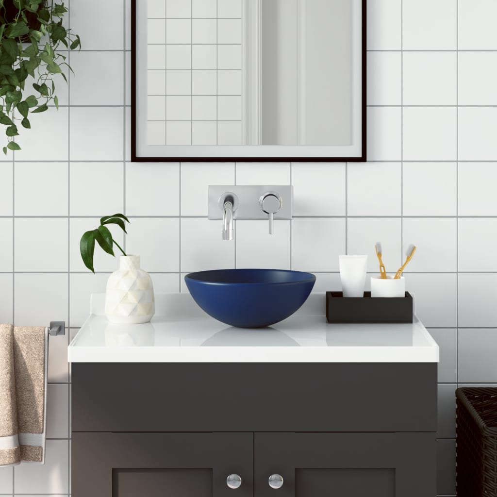 Lavabo de cuarto de baño redondo de cerámica azul oscuro es2688