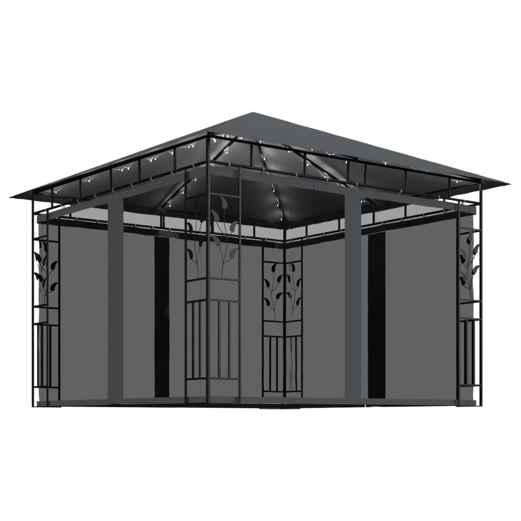 vidaXL cenador mosquitera y tira luz LED antracita 3x3x2,73m 180 g/m²