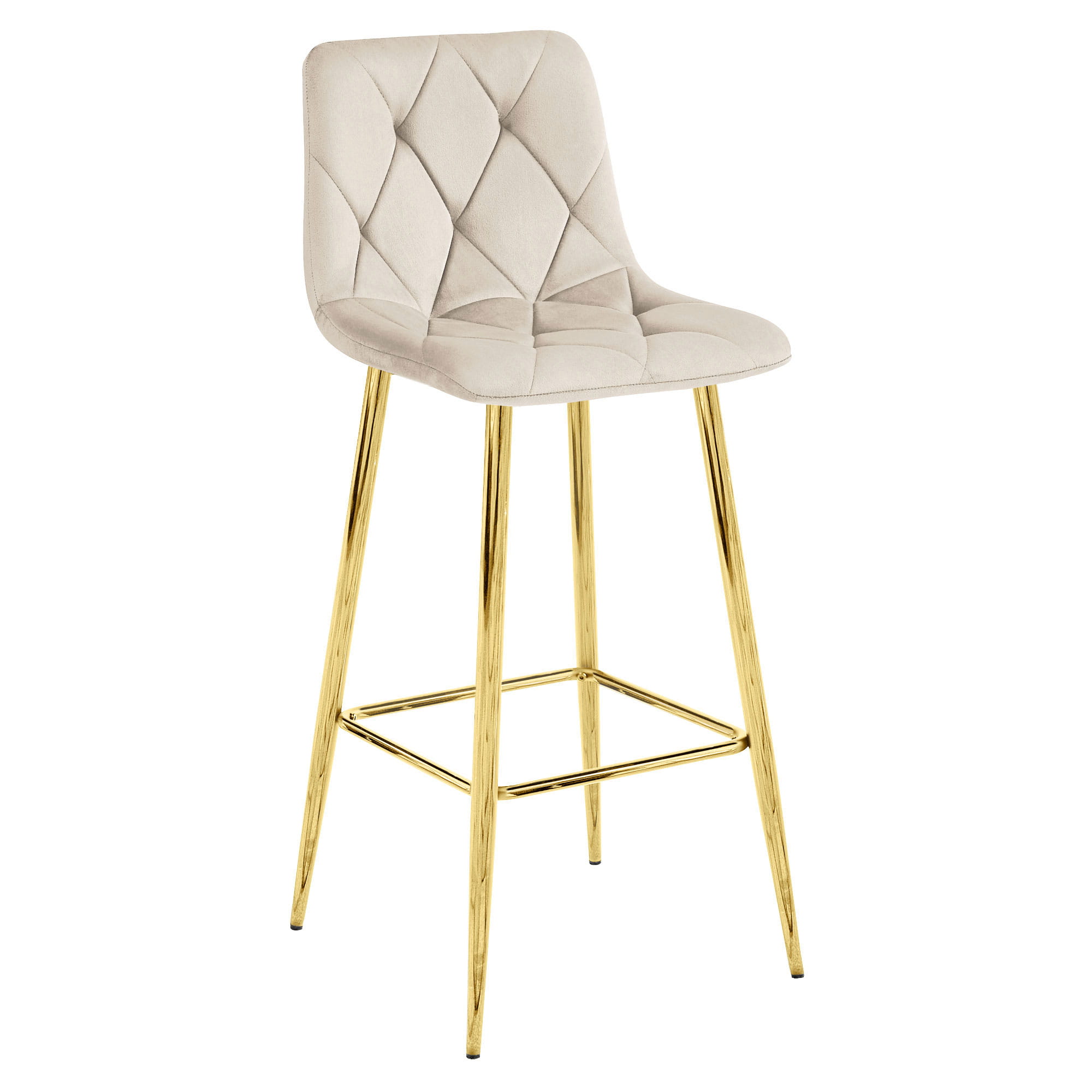 Taburete valora koda, terciopelo beige, patas doradas, diseño moderno