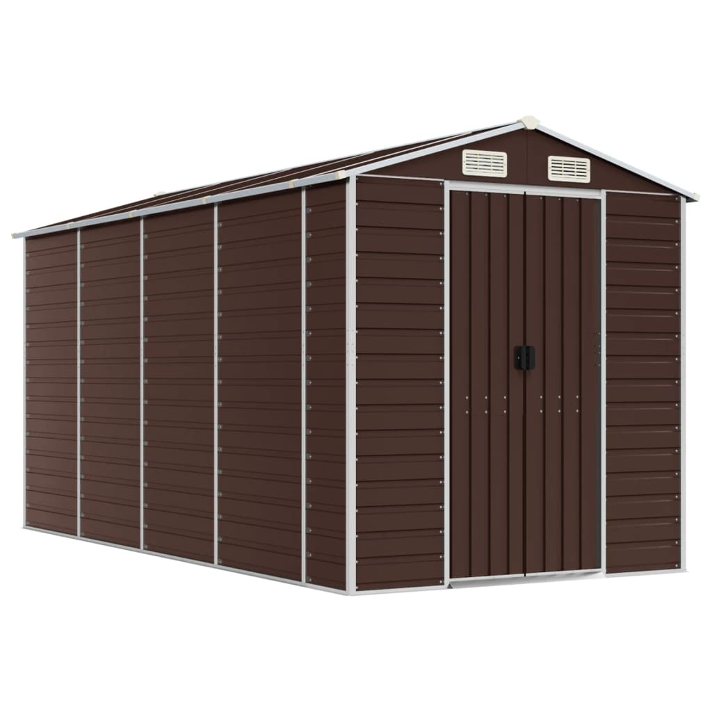 vidaXL caseta de jardín marrón 191x385x198 cm acero galvanizado