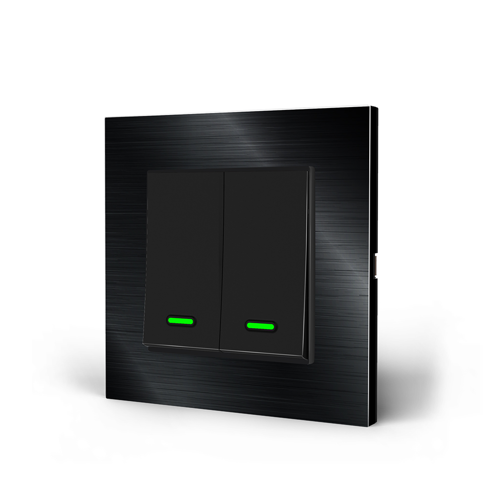 Interruptor inteligente Wi-Fi negro de 2 botones con indicador LED tb12b