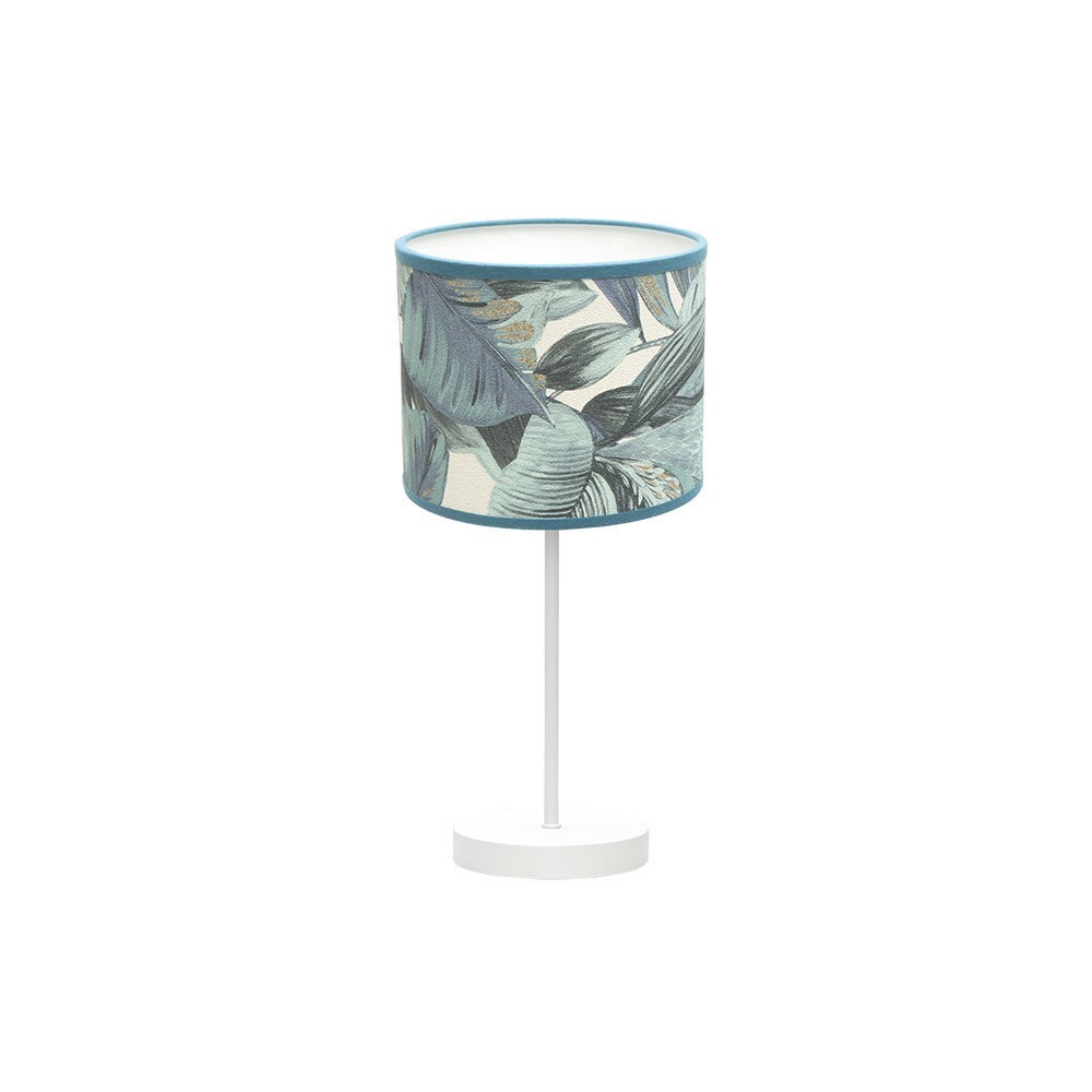 Sobremesa 1xe14 blanco hoja azul 42x17x17cm argel