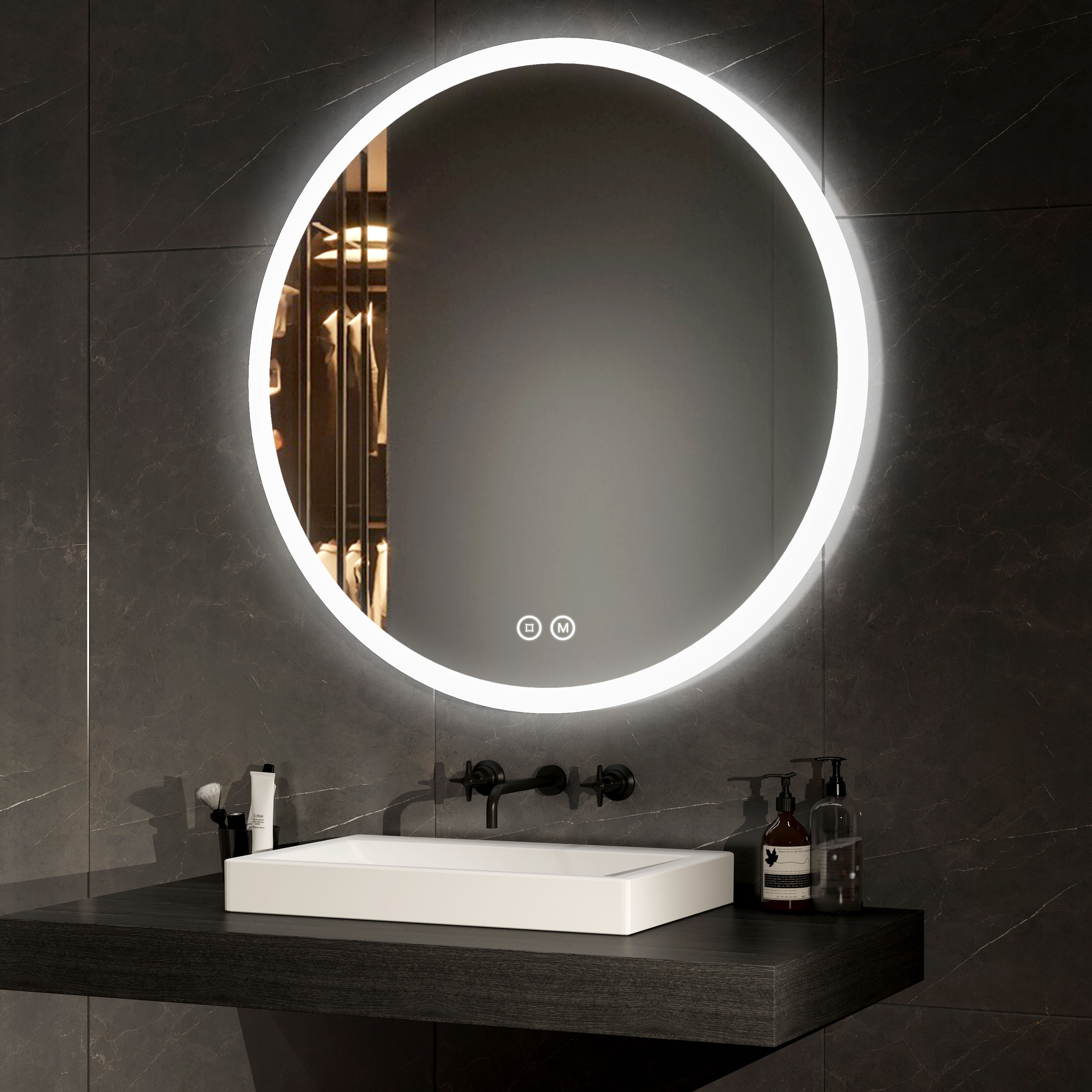Emke espejo LED redondo baño 80cm táctil anti-vaho 3 colores de iluminación