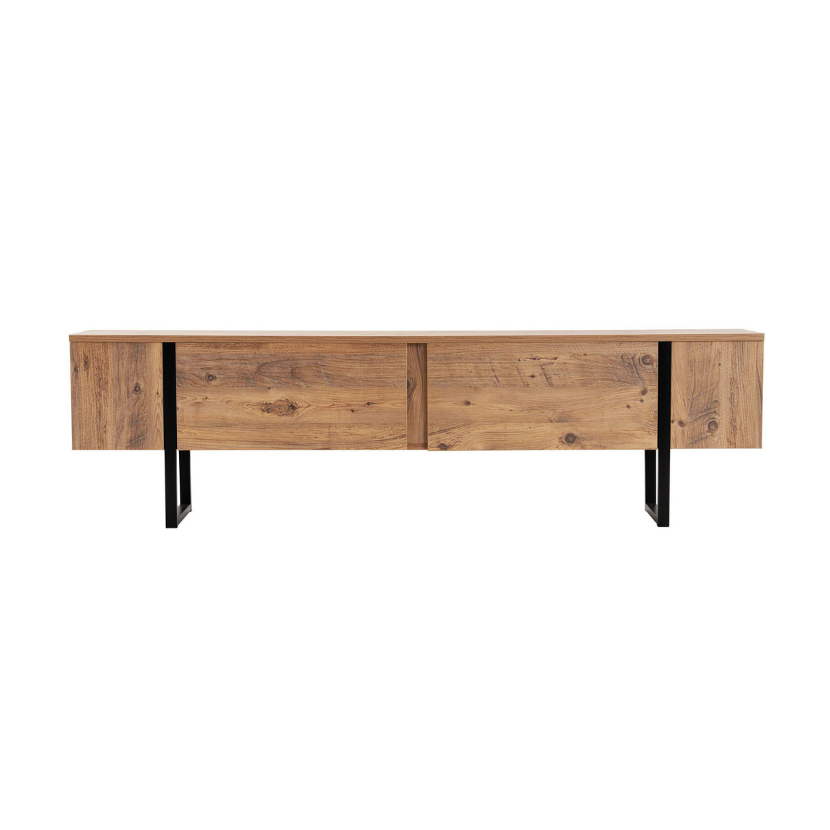 Mueble de tv con 2 puertas abatibles l180 cm - efecto nogal y negro
