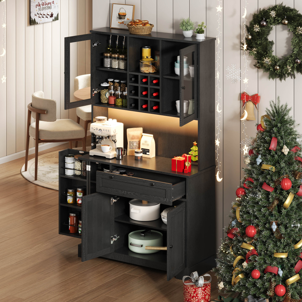 Aparador de cocina con 5 puertas 1 cajón LED negro 180x105x40cm