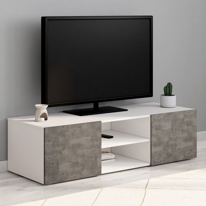 Mueble de tv moderno blanco efecto hormigón - 113 cm