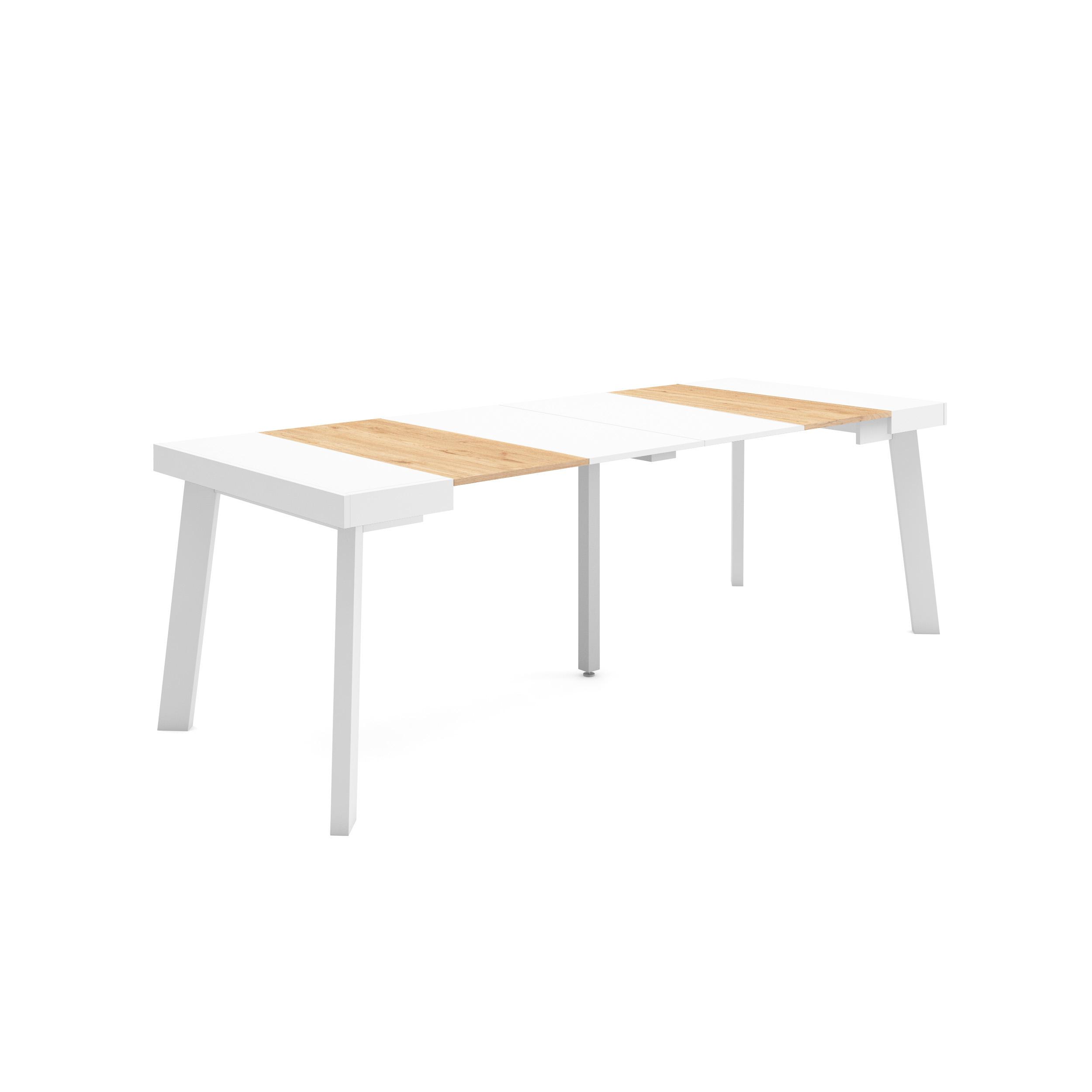 Mesa extensible, 58/222x90x73cm, roble y blanco, patas de madera rf3017