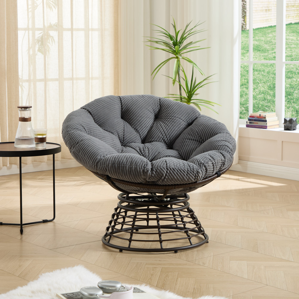 Sillón papasán gris/marrón con cojín para lectura
